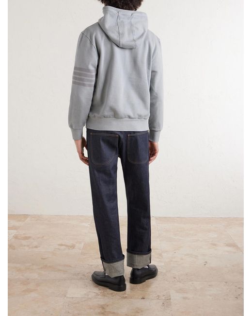 Thom Browne Gray Logo-Appliquéd Striped Cotton-Jersey Hoodie for men