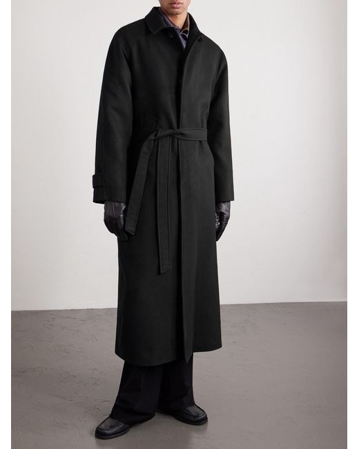 Saman Amel Black Belted Wool Overcoat for men