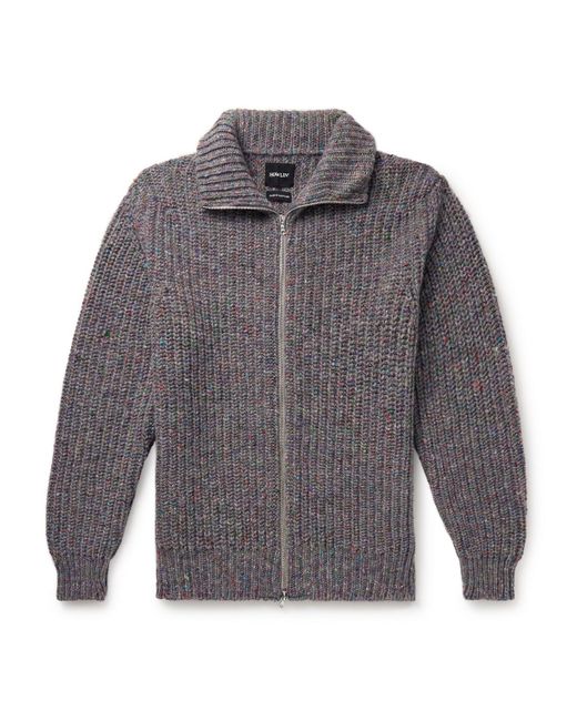 Howlin' By Morrison Gray Loose Ends Ribbed Donegal Wool Zip-up Cardigan for men