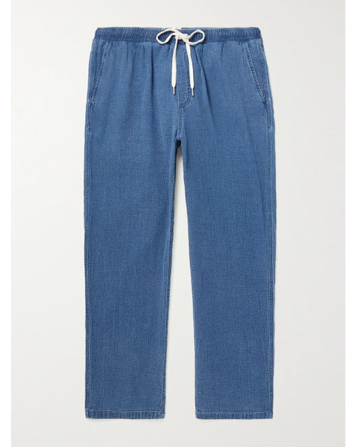 Corridor NYC Blue Tapered Indigo-dyed Linen And Cotton-blend Drawstring Trousers for men