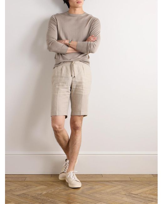 De Petrillo Natural Tapered Linen Drawstring Shorts for men