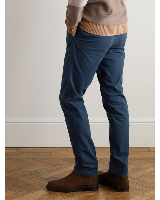 Loro Piana Blue Pantaflat Slim-Fit Pleated Stretch-Cotton Trousers for men