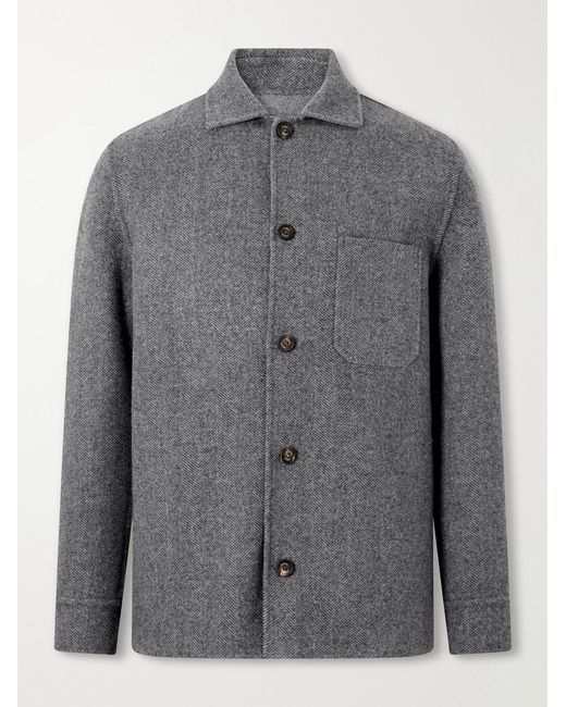 Eleventy Gray Reversible Herringbone Wool And Cashmere-Blend Overshirt for men