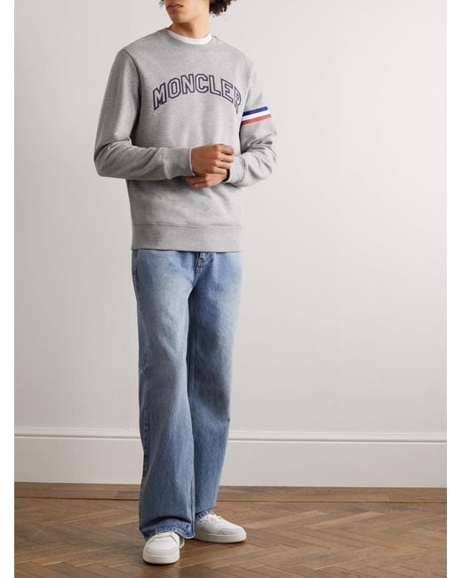 Moncler Gray Logo-Print Striped Cotton-Jersey Sweatshirt for men