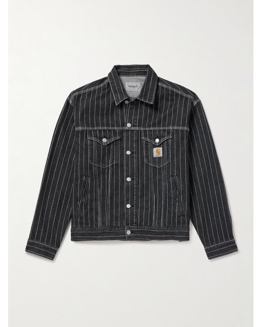 Carhartt Black Orlean Hickory-striped Denim Trucker Jacket for men