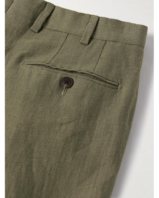Saman Amel Green Straight-Leg Pleated Linen Suit Trousers for men