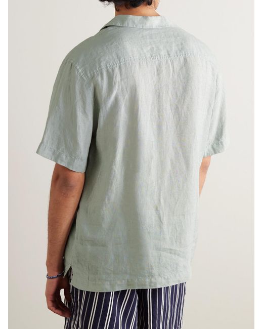 Frescobol Carioca Gray Angelo Camp-collar Linen Shirt for men
