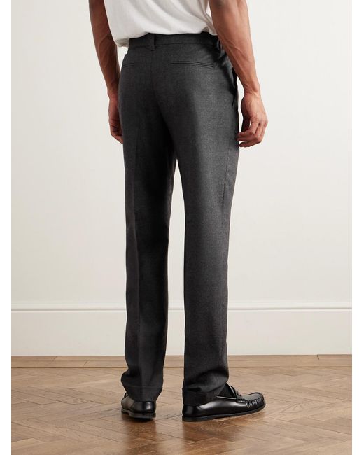 Thom Sweeney Gray Straight-leg Pleated Wool-blend Flannel Trousers for men
