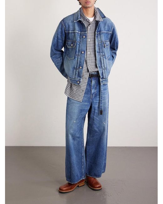 Sacai Blue Beyondexx Distressed Denim Jacket for men