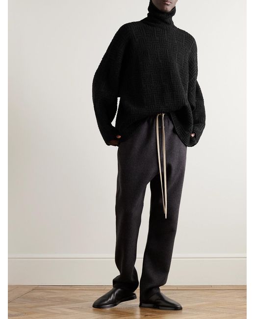 Fear Of God Black Oversized Jacquard-Knit Virgin Wool-Blend Rollneck Sweater for men