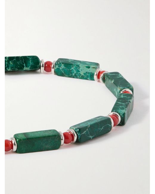 Peyote Bird Green Gareth Silver Multi-stone Beaded Bracelet for men