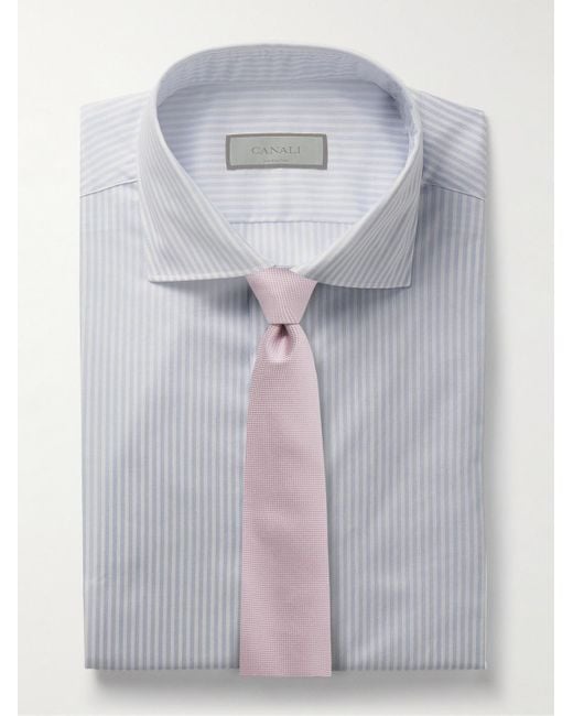 Canali Blue Slim-fit Cutaway-collar Striped Cotton-twill Shirt for men