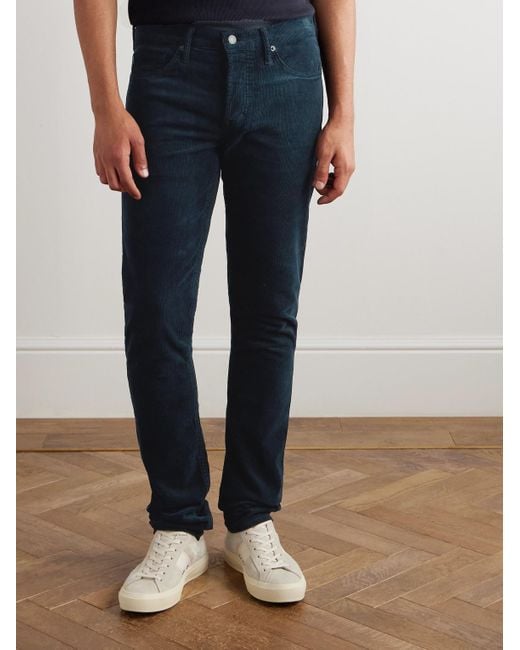 Tom Ford Blue Slim-Fit Cotton-Blend Corduroy Trousers for men