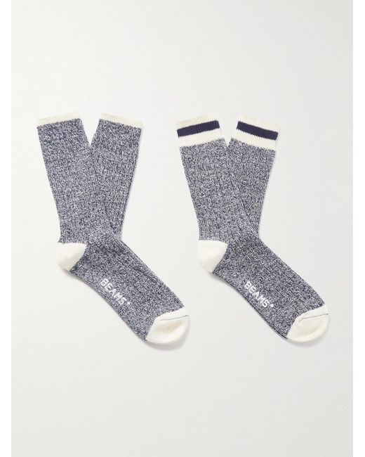Beams Plus Rag Set aus zwei Paar Socken aus einer Baumwollmischung in Rippstrick mit Streifen in Blue für Herren