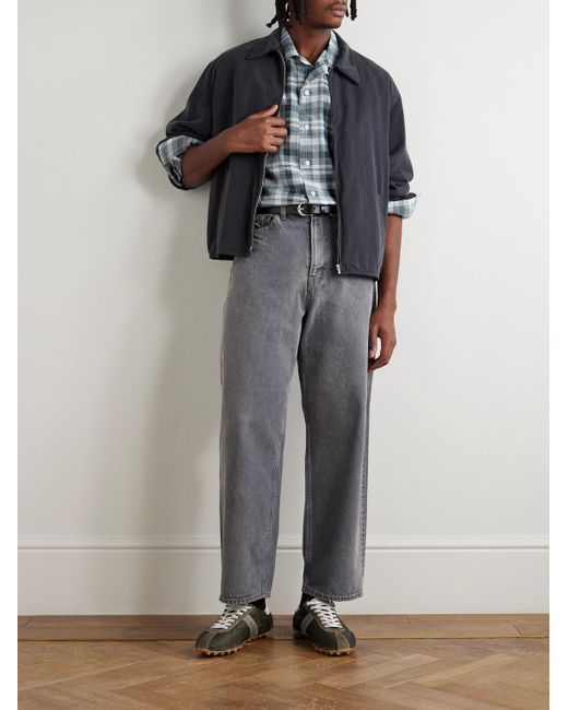 A.PRESSE Blue Camp-collar Checked Silk And Linen-blend Shirt for men