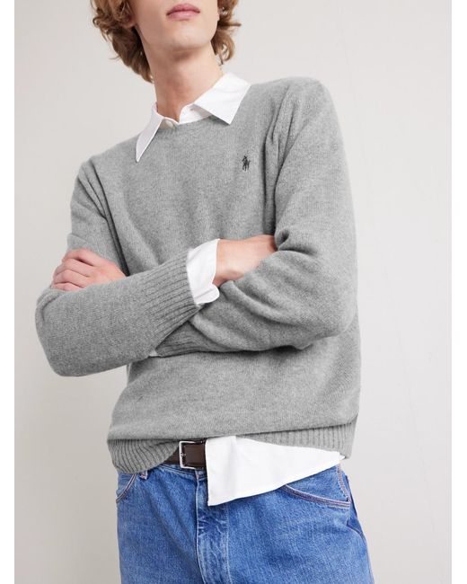 Polo Ralph Lauren Gray Logo-embroidered Wool And Cashmere-blend Sweater for men