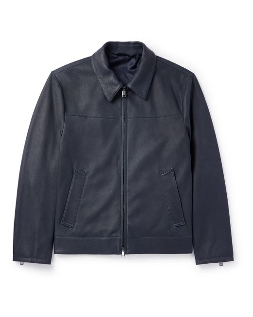 Brioni Blue Full-grain Leather Blouson Jacket for men