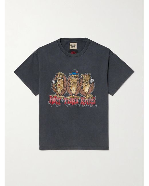 GALLERY DEPT. Blue See No Evil Glittered Printed Cotton-jersey T-shirt for men