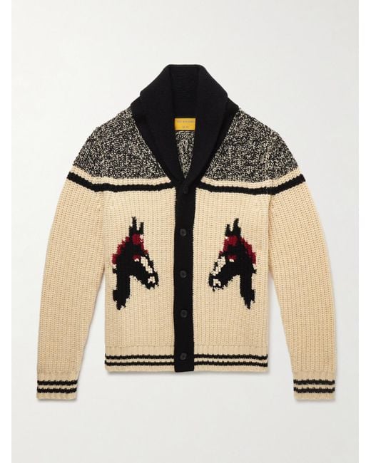 Guest In Residence Rodeo Cardigan aus einer Woll-Kaschmirmischung mit Intarsienmotiven und Schalkragen in Black für Herren