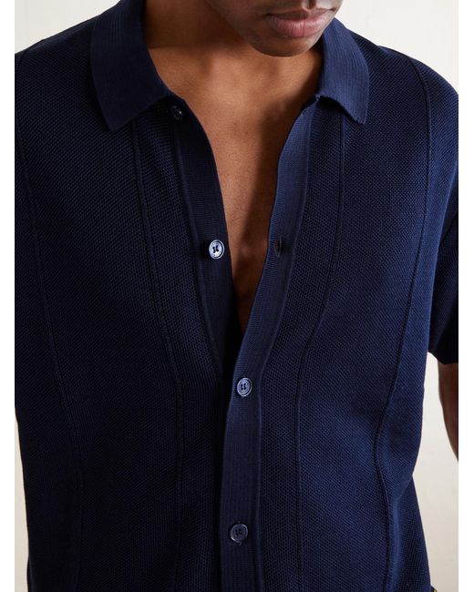 Orlebar Brown Blue Tiernan Ribbed Cotton Polo Shirt for men