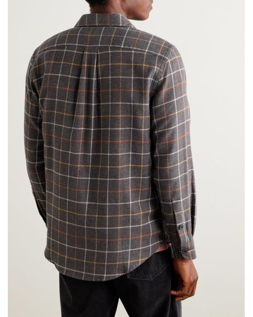 Portuguese Flannel Gray Log Checked Organic Cotton-flannel Shirt for men