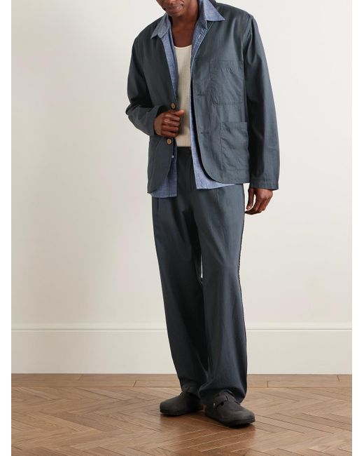 Folk Blue Anniversary Wide-Leg Pleated Cotton-Twill Trousers for men