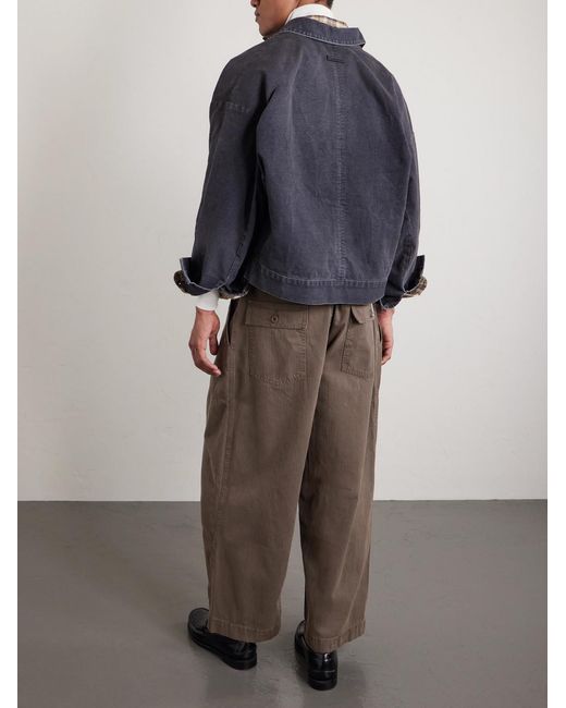 CHERRY LA Brown Herringbone Cotton Drawstring Trousers for men