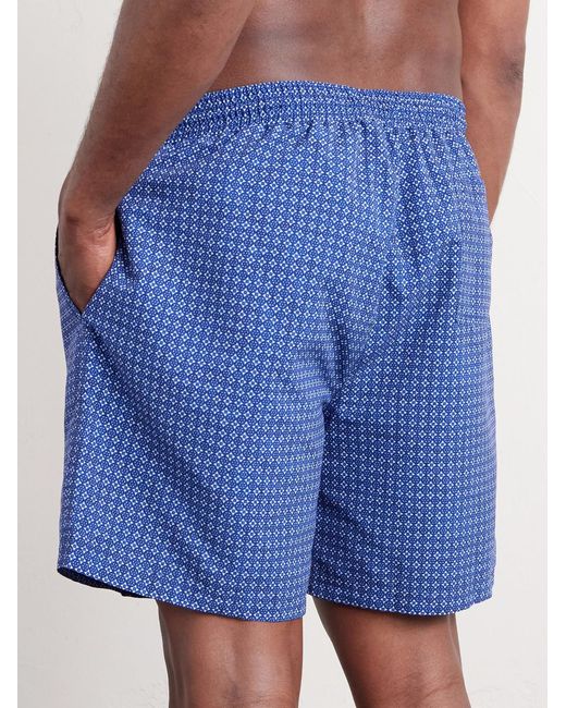 Brunello Cucinelli Blue Straight-Leg Mid-Length Logo-Embroidered Printed Swim Shorts for men