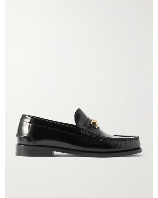 Versace Black Horsebit-embellished Patent-leather Loafers for men