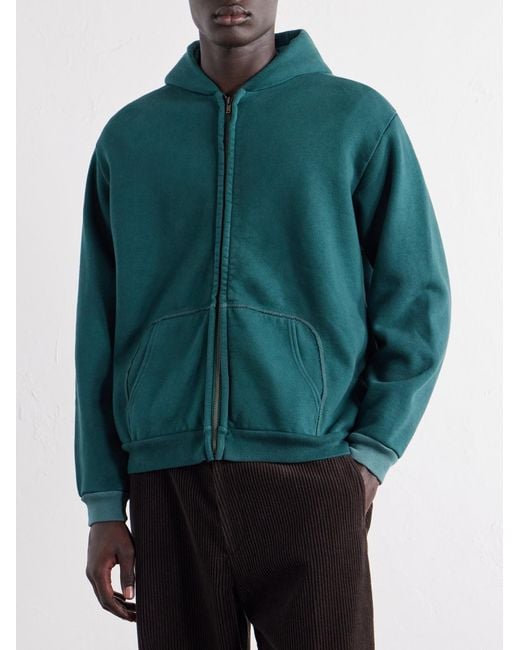 A.PRESSE Green Vintage Cotton-jersey Zip-up Hoodie for men