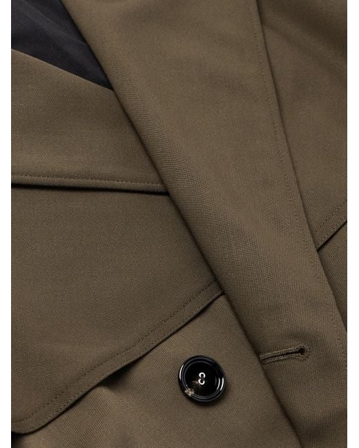 AMI Green Double-breasted Belted Virgin Wool-gabardine Trench Coat for men