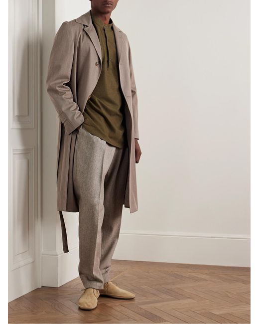 Loro Piana Green Elia Grandad-Collar Virgin Wool And Cashmere-Blend Shirt for men