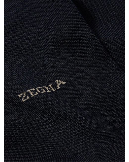 Zegna Blue Logo-embroidered Cotton-blend Socks for men