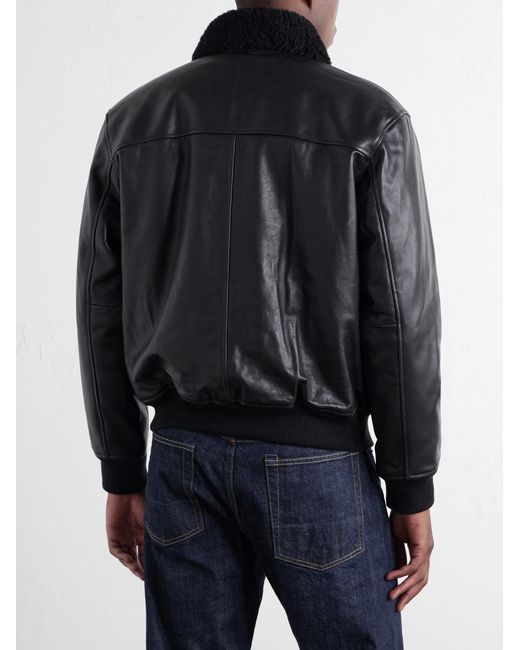 A.P.C. Black Charles Wool-Fleece Trimmed Leather Jacket for men