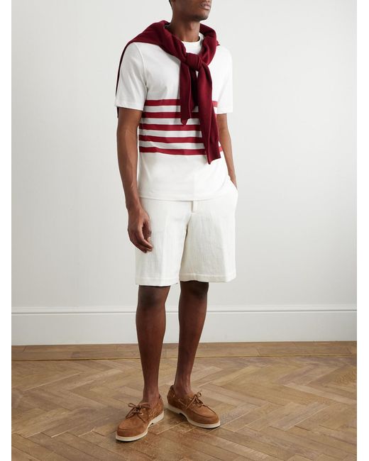 Brunello Cucinelli White Slim-fit Striped Cotton-jersey T-shirt for men