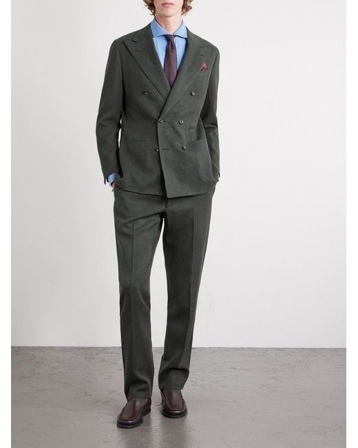 Thom Sweeney Gray Double-Breasted Linen Suit for men