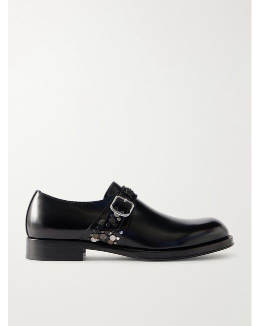 Dries Van Noten Black Studded Leather Derby Shoes for men