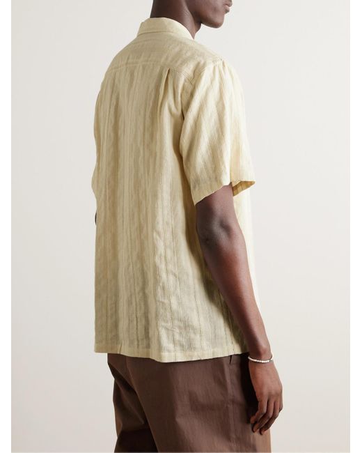 Portuguese Flannel Natural Almada Convertible-collar Embroidered Cotton-gauze Shirt for men