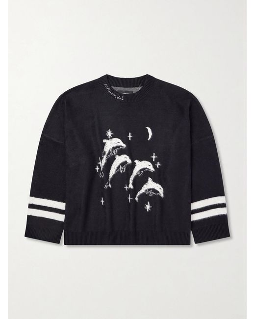 NAHMIAS Blue Dolphin Dreams Logo-Embroidered Cotton And Wool-Blend Sweater for men