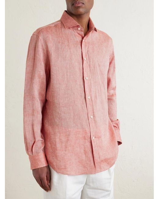 Brunello Cucinelli Pink Cutaway-collar Linen Shirt for men