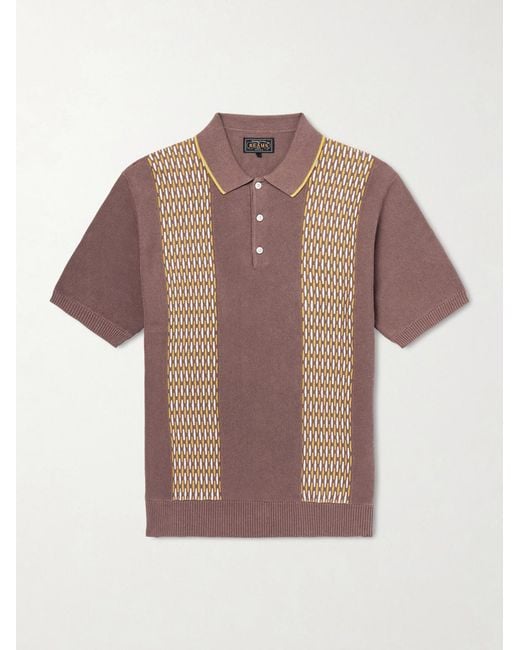 Beams Plus Brown Jacquard-knit Ramie And Cotton-blend Polo Shirt for men