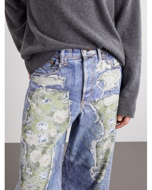 Acne Blue Wide-Leg And Rose-Printed Cotton Jeans for men