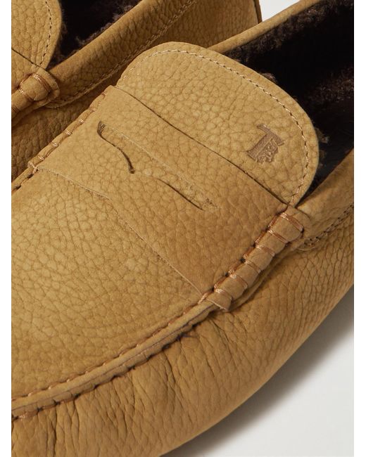 Tod's Natural City Shearling-lined Nubuck Driving Shoes for men