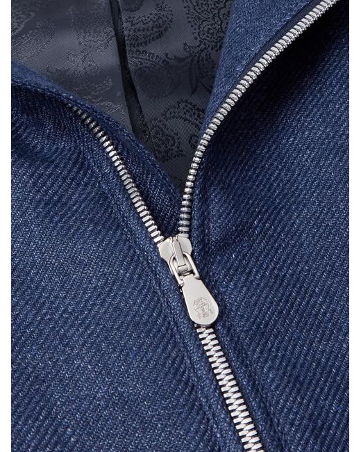 Brunello Cucinelli Blue Linen, Wool And Silk-Blend Bomber Jacket for men