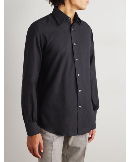 Thom Sweeney Blue Slim-Fit Cotton-Twill Shirt for men