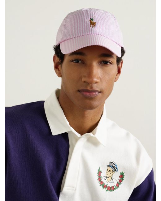 Polo Ralph Lauren Pink Logo-embroidered Striped Cotton-blend Seersucker Baseball Cap for men