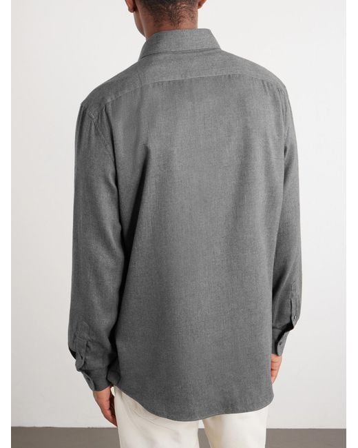 Brunello Cucinelli Gray Herringbone Cotton And Lyocell-Blend Shirt for men
