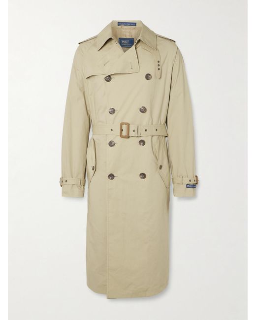 Polo Ralph Lauren Natural Double-breasted Belted Brushed Cotton-blend Twill Trench Coat for men