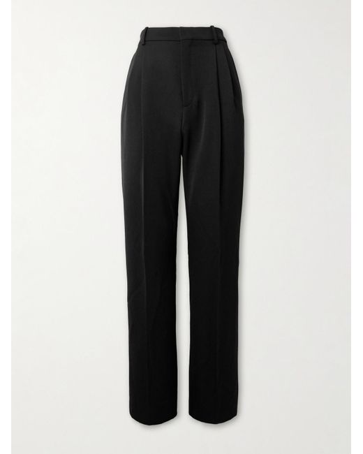 Saint Laurent Black Wide-leg Pleated Grain De Poudre Wool Trousers for men