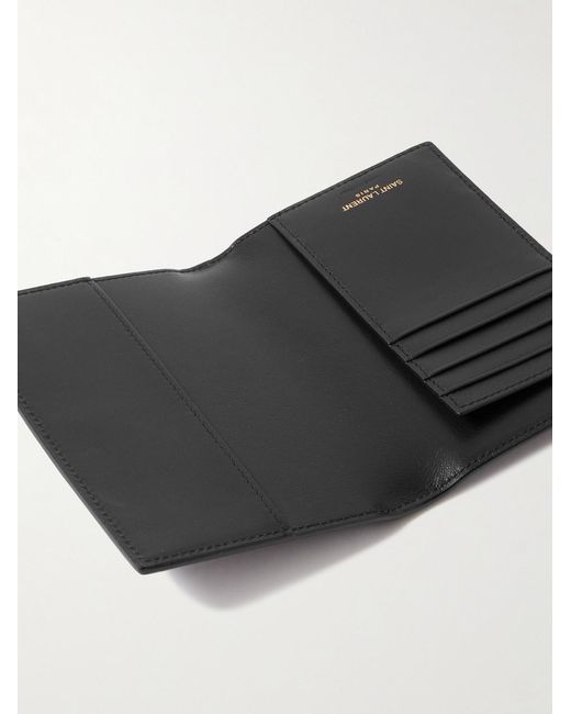 Saint Laurent Black Cassandre Logo-Appliquéd Croc-Effect Leather Passport Cover for men